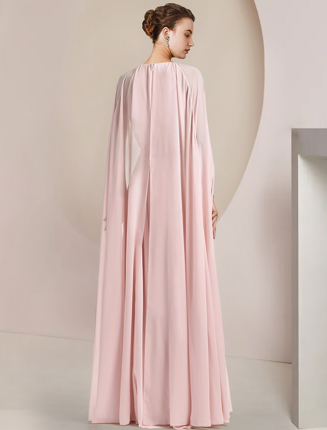 Close-up of chiffon fabric on an elegant A-line dress.