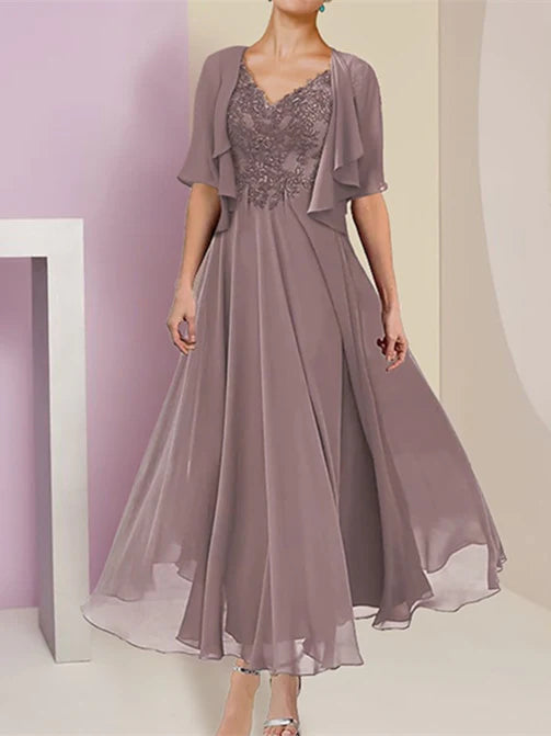 Elegant A-Line short sleeve dress for Mother of the Bride.