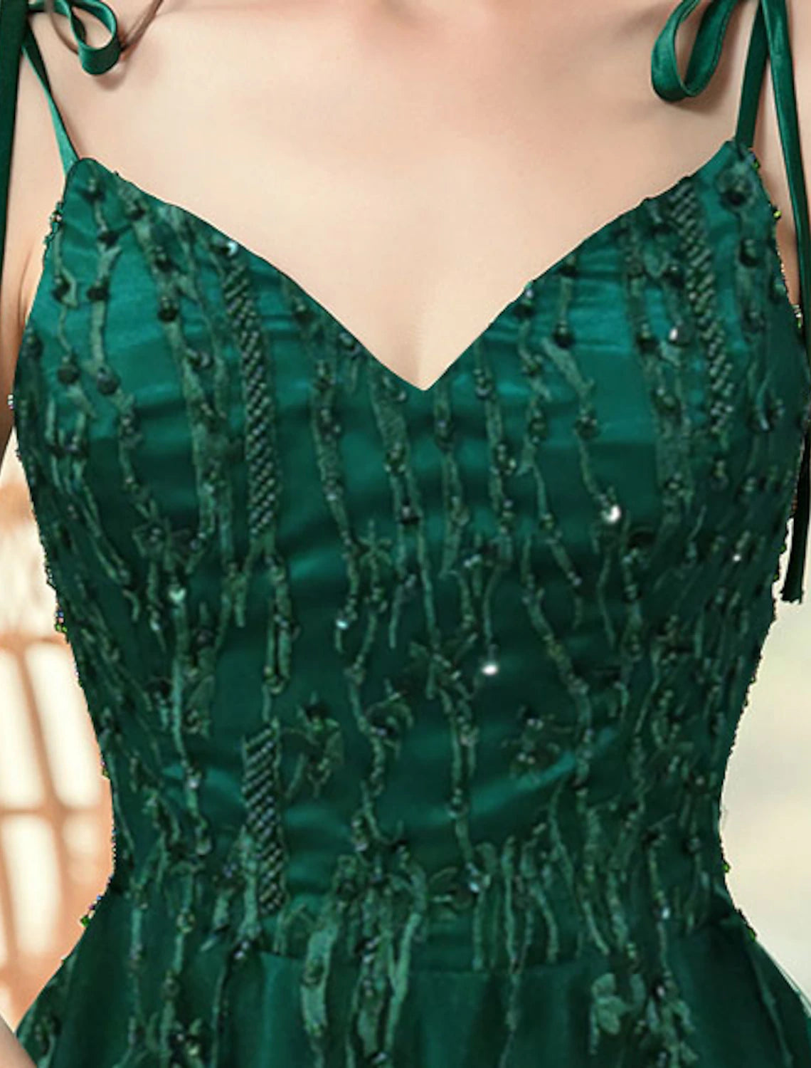 Back view of the A-line gown showcasing the sweep train.