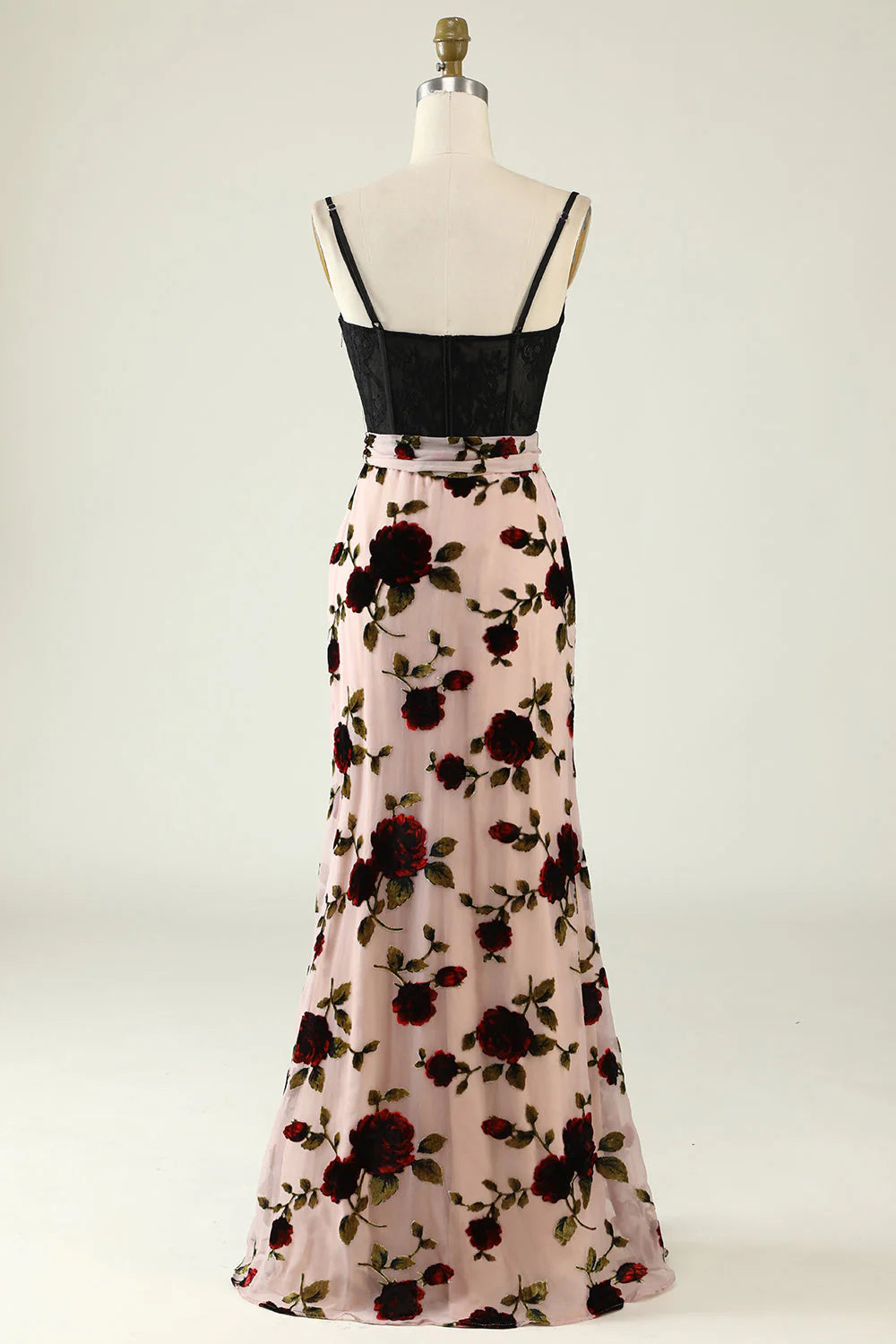 Side view of the dusk A-line prom dress, showcasing the flowing skirt.