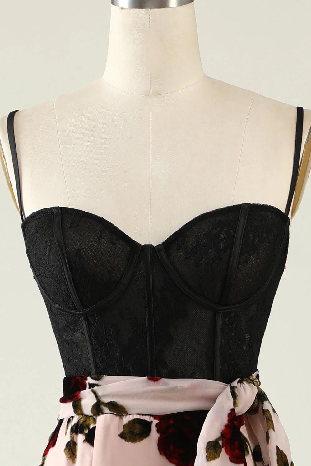 Full length view of the dusk prom dress, highlighting the slit and A-line silhouette.