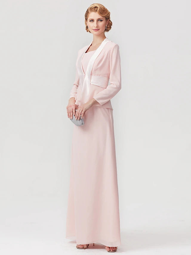 Side view of the A-line Mother of the Bride dress, showing the flowing silhouette.
