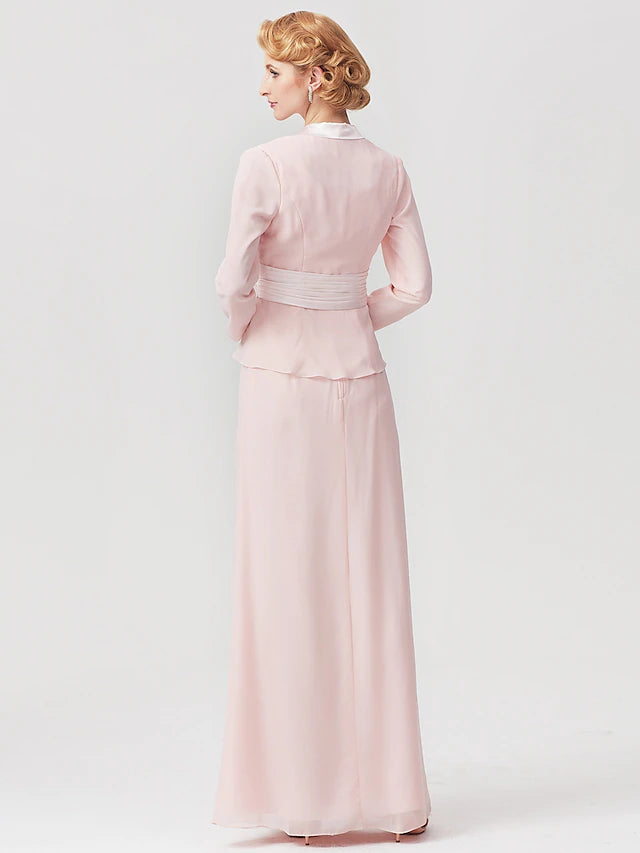 Back view of the two-piece A-line Mother of the Bride dress.