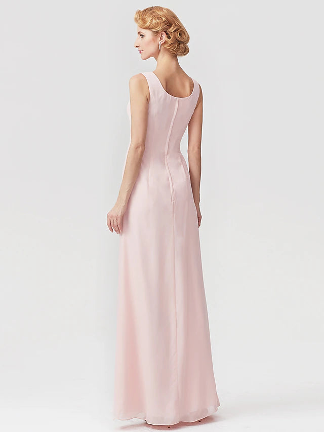 Full view of the two-piece A-line Mother of the Bride dress with included wrap.