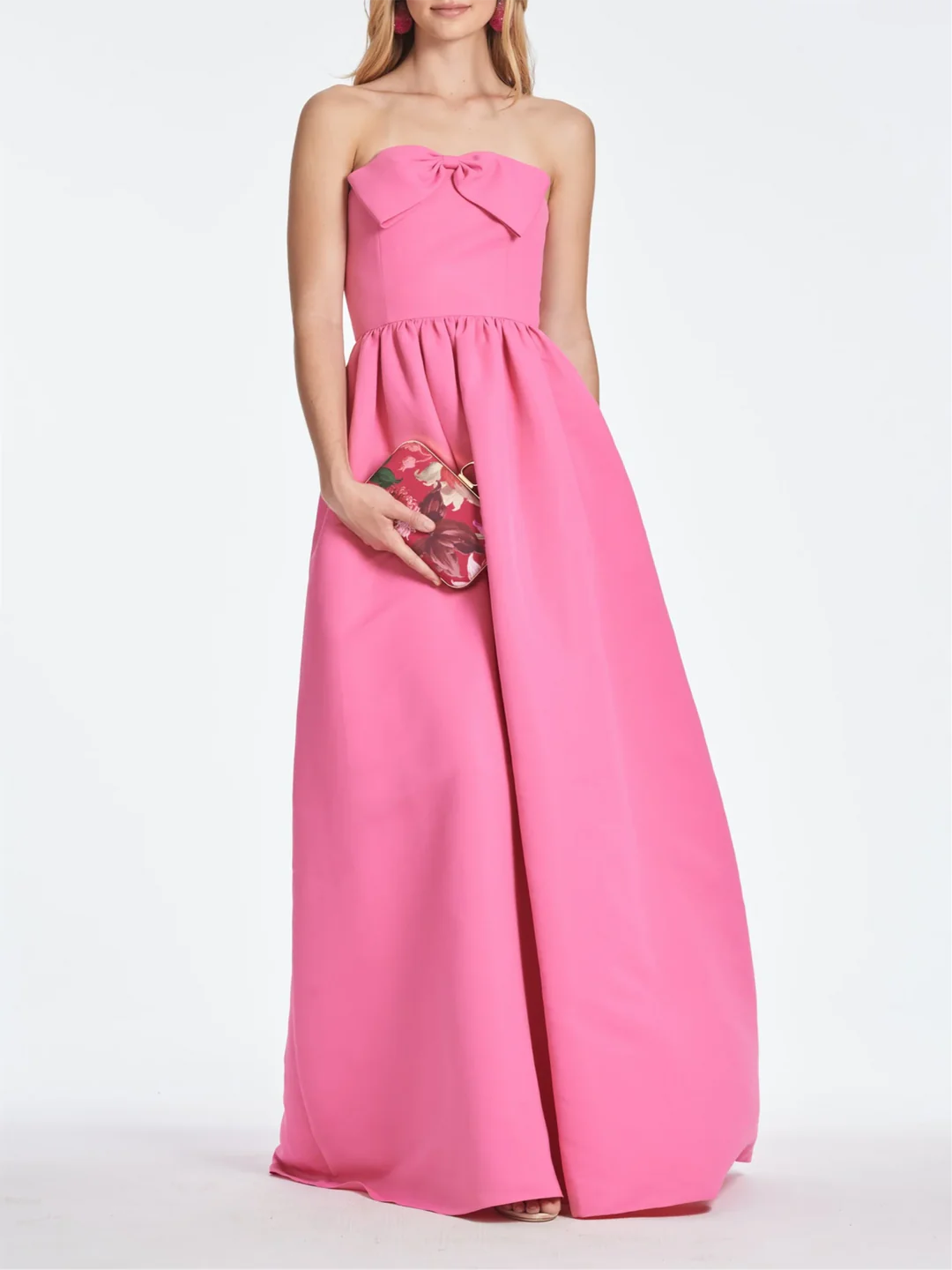 A-line strapless floor length homecoming dress.