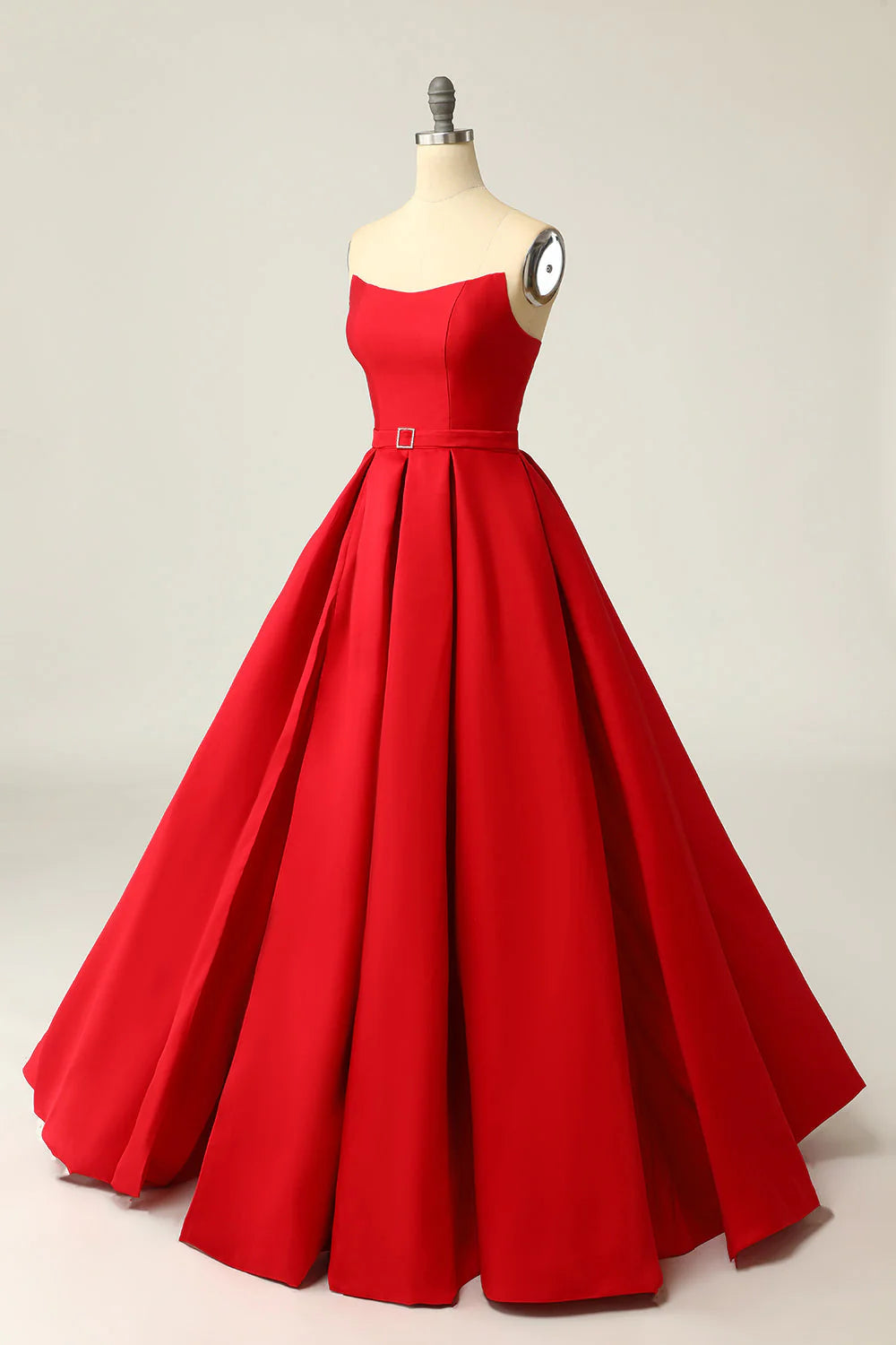 Side view of the A-line prom dress, highlighting the leg-baring front split.
