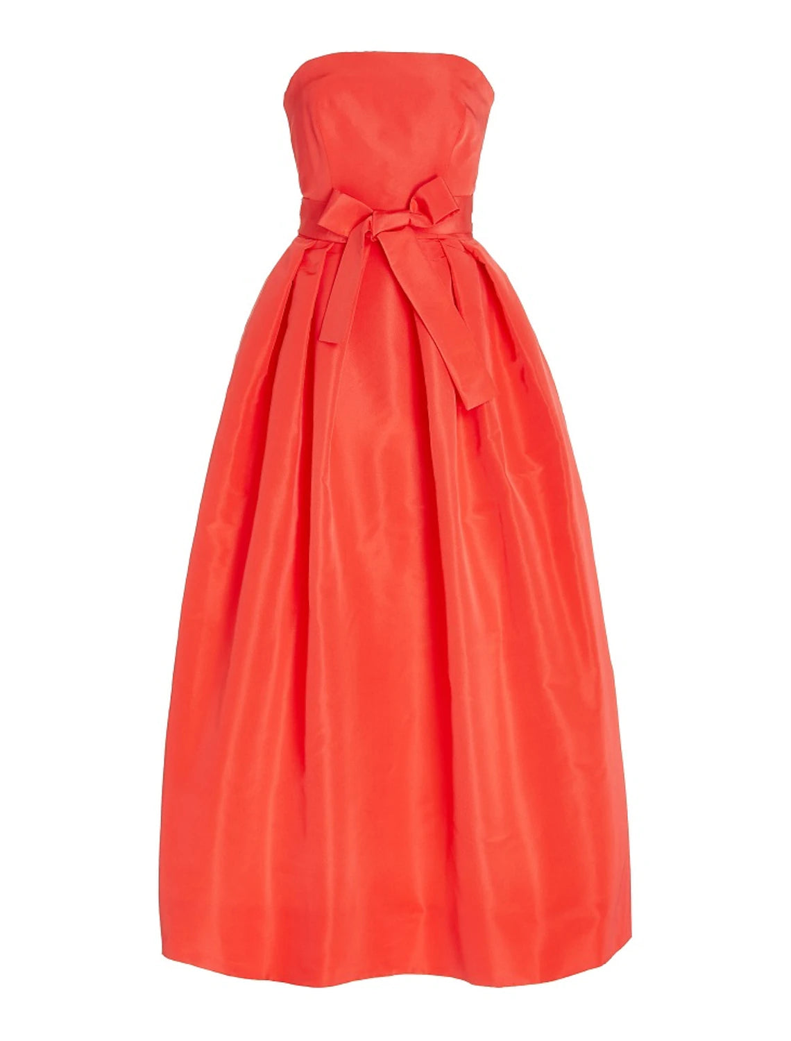 A-Line strapless satin cocktail dress with sash.