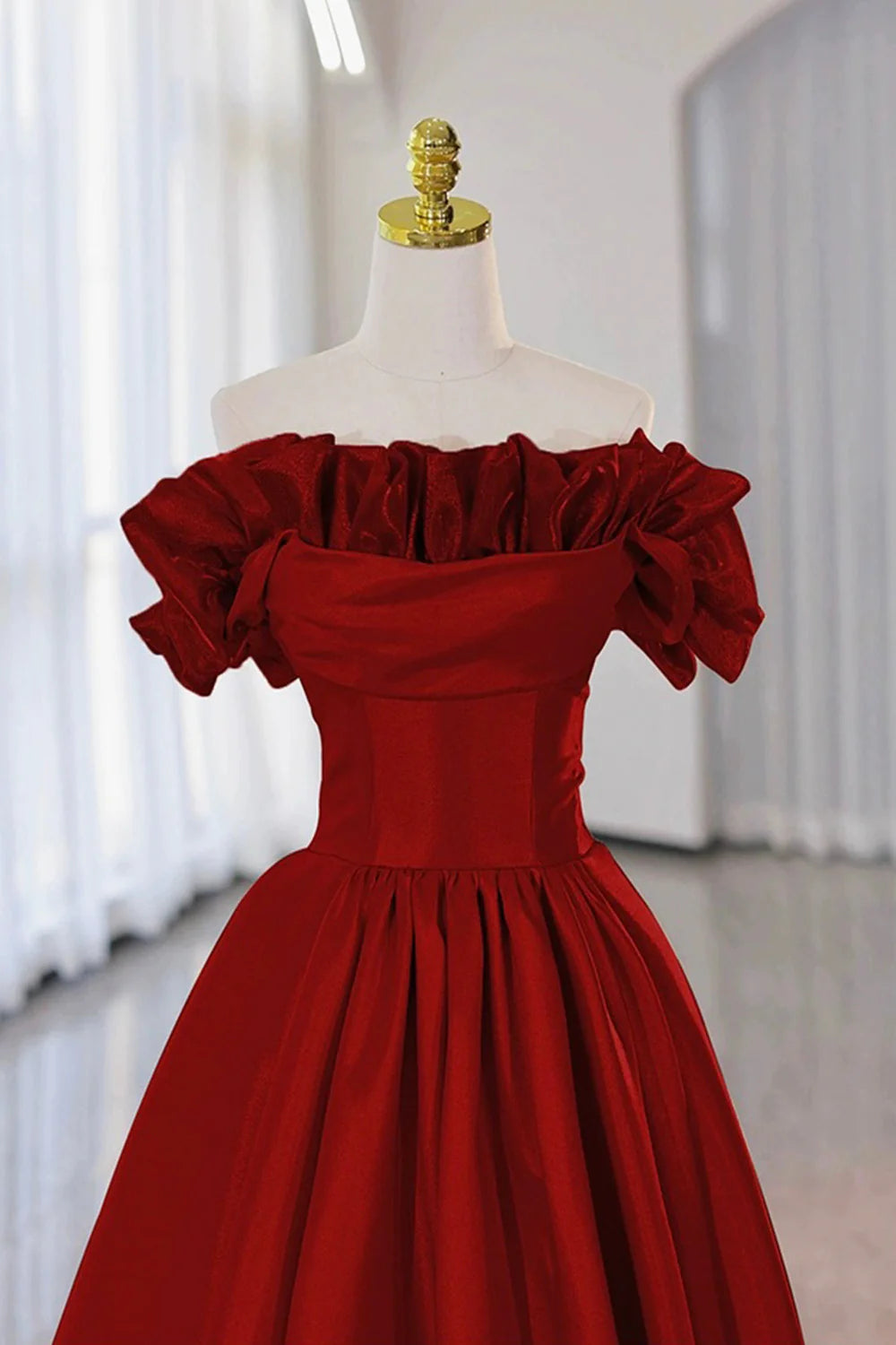 Close-up of the smooth satin fabric on the elegant prom dress.