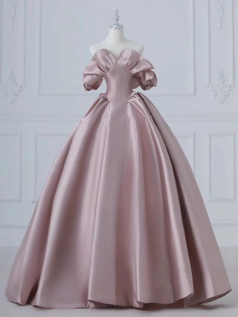 Elegant A-line strapless teal satin long prom gown.