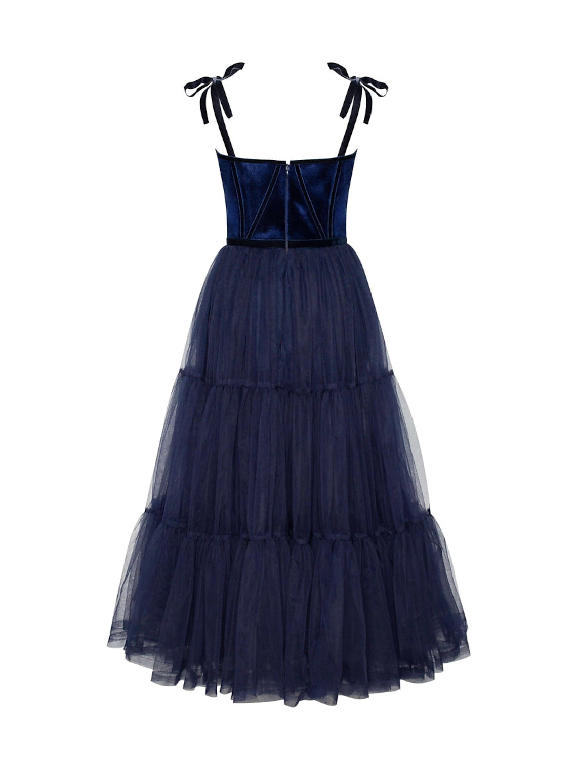 Tea-length A-Line dress in pure color tulle, perfect for wedding guests.