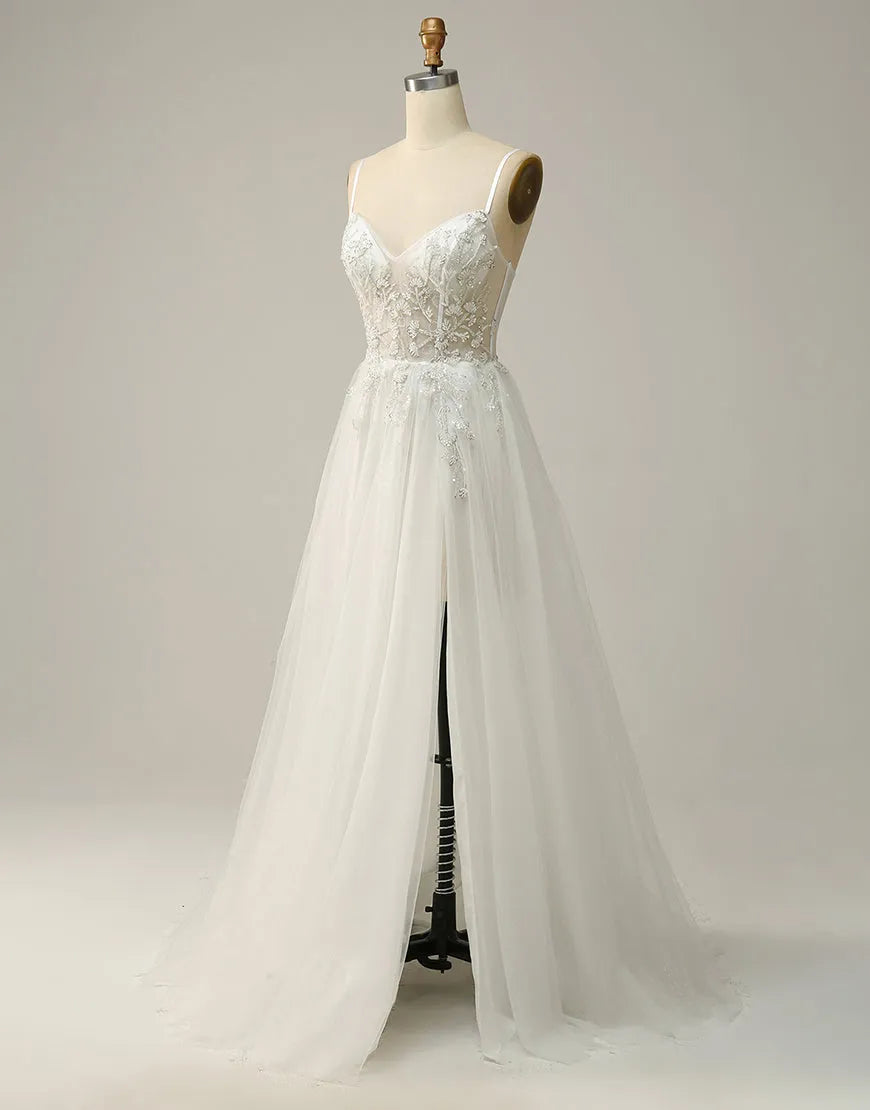 Back view of the A-line maxi prom dress, showcasing its flowing silhouette.