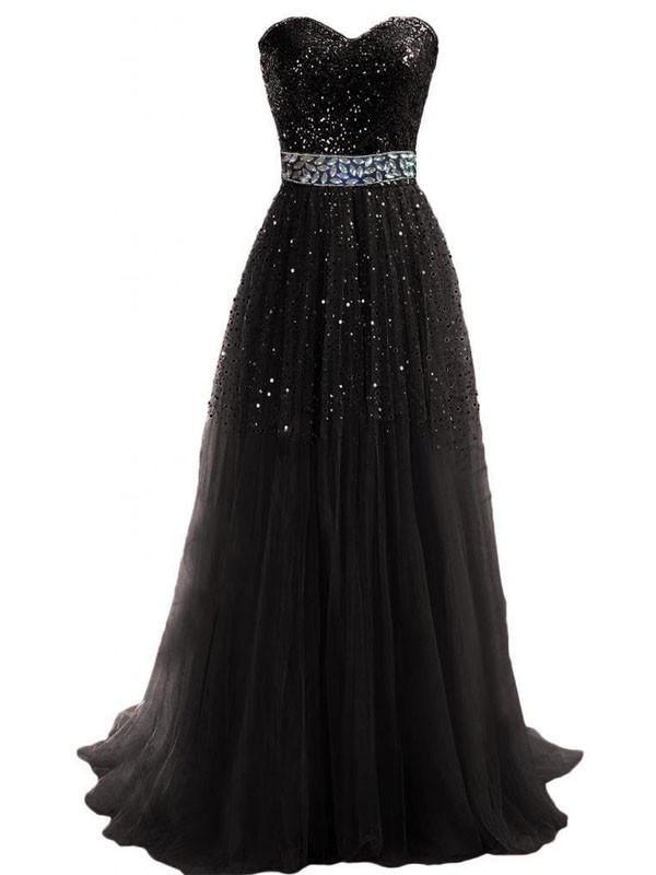 Back view of a sequined prom dress, highlighting the detailed embellishments.