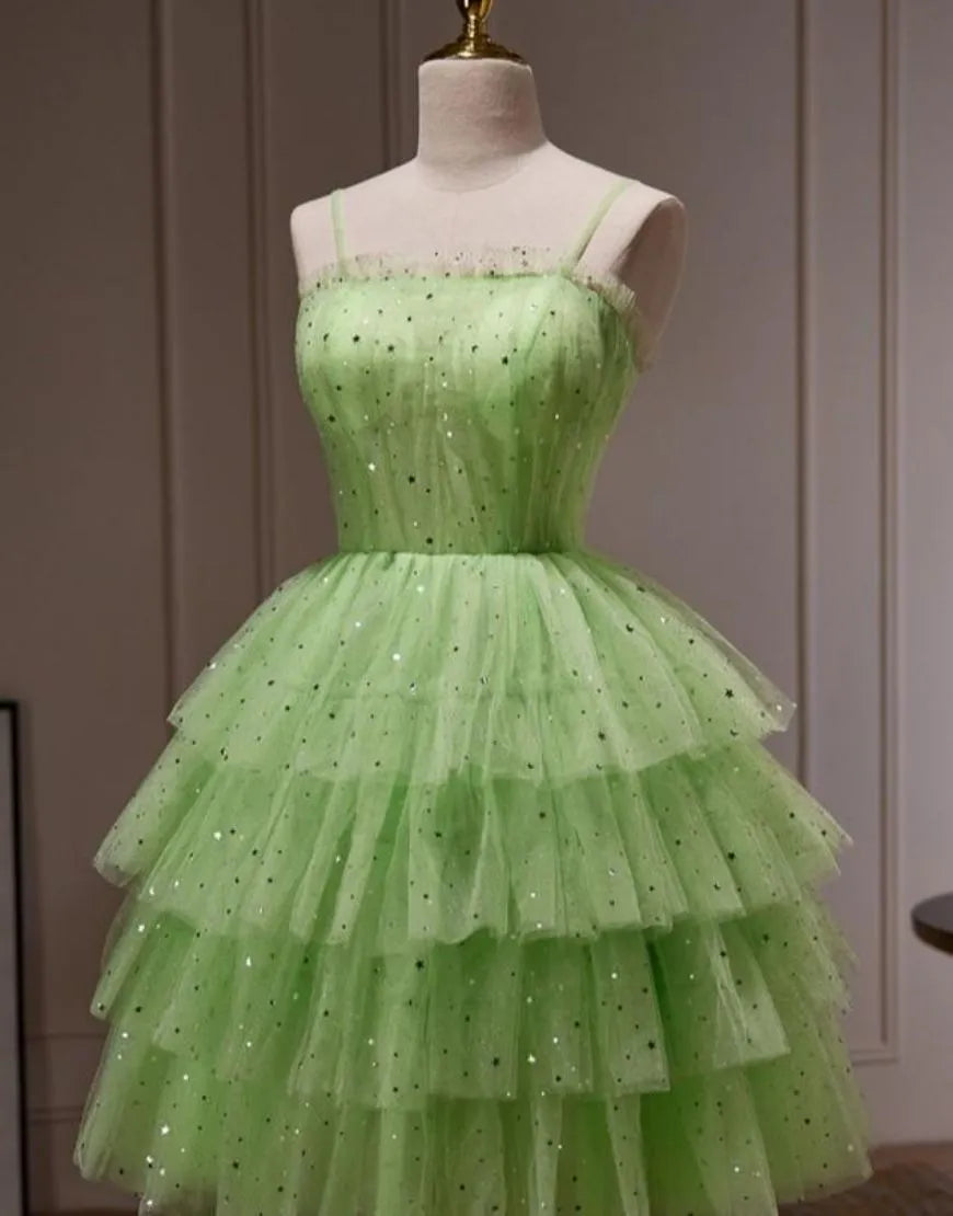 Side view of the four-layer A-line homecoming dress.