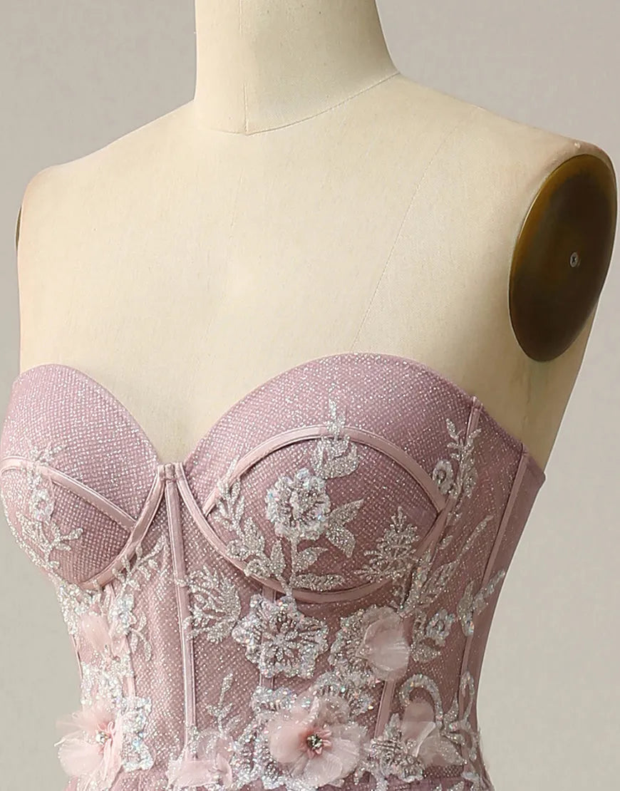 Side view of the A-Line sweetheart neckline prom dress.