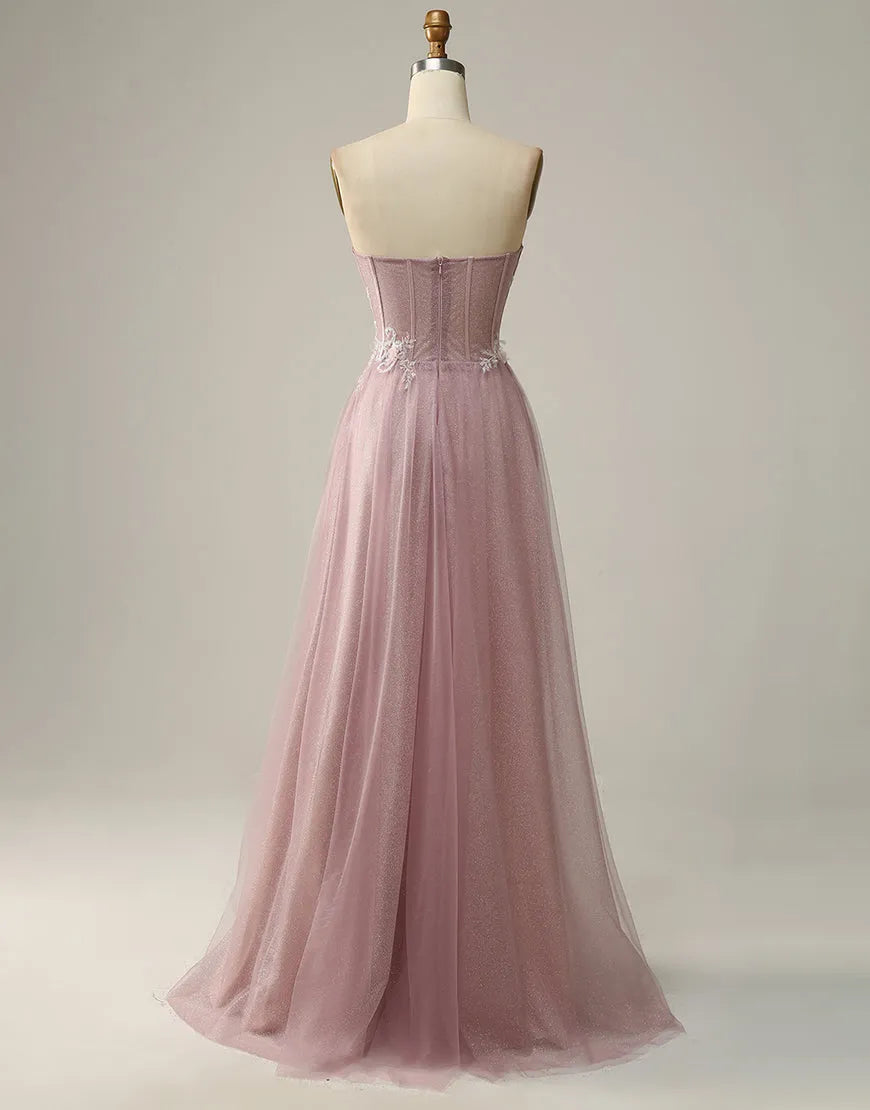 Side view of the A-line sweetheart prom dress, showcasing the flowing skirt.