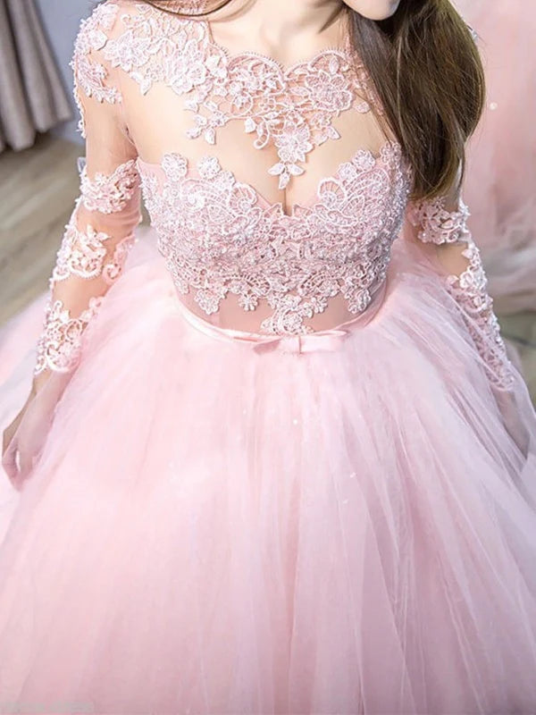 Side view of a sweetheart neck lace prom gown.