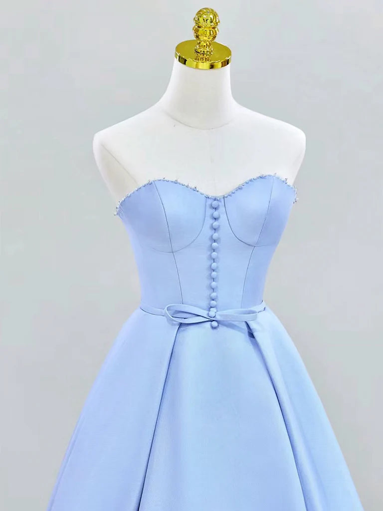 Back view of the elegant A-Line satin long prom dress.