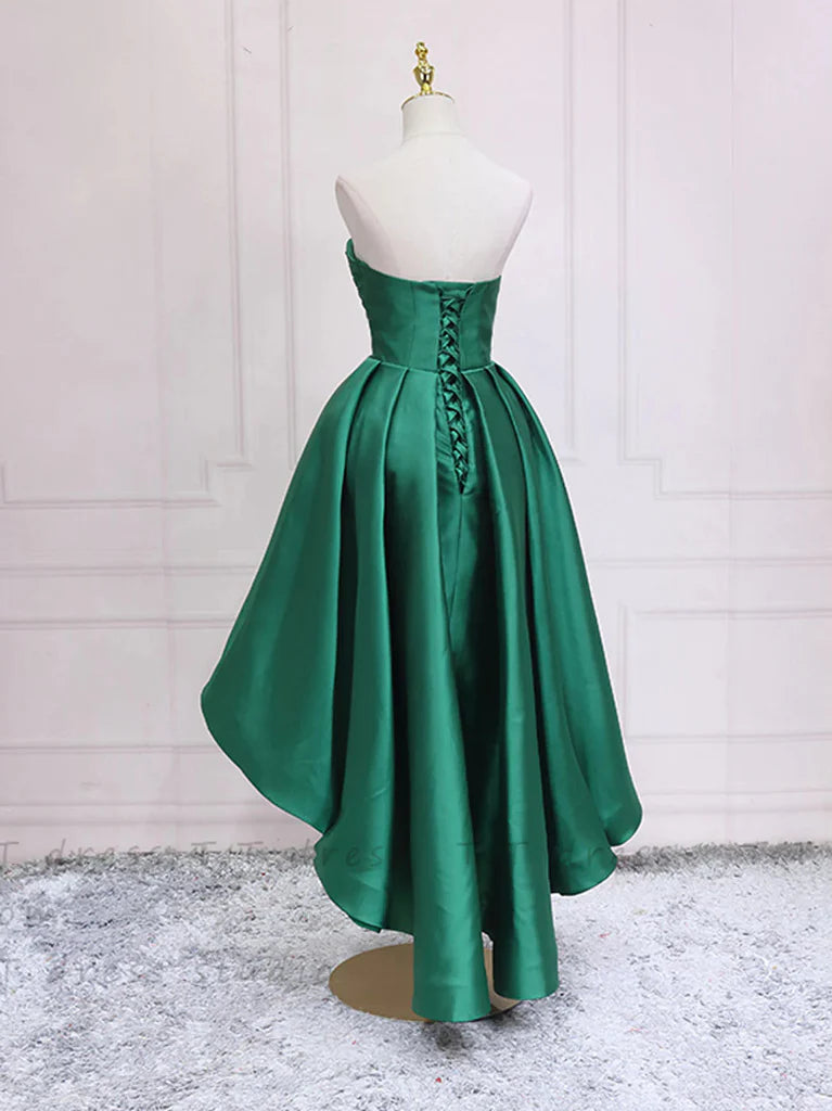 Back view of the A-line high-low prom dress, showcasing its flowing silhouette.