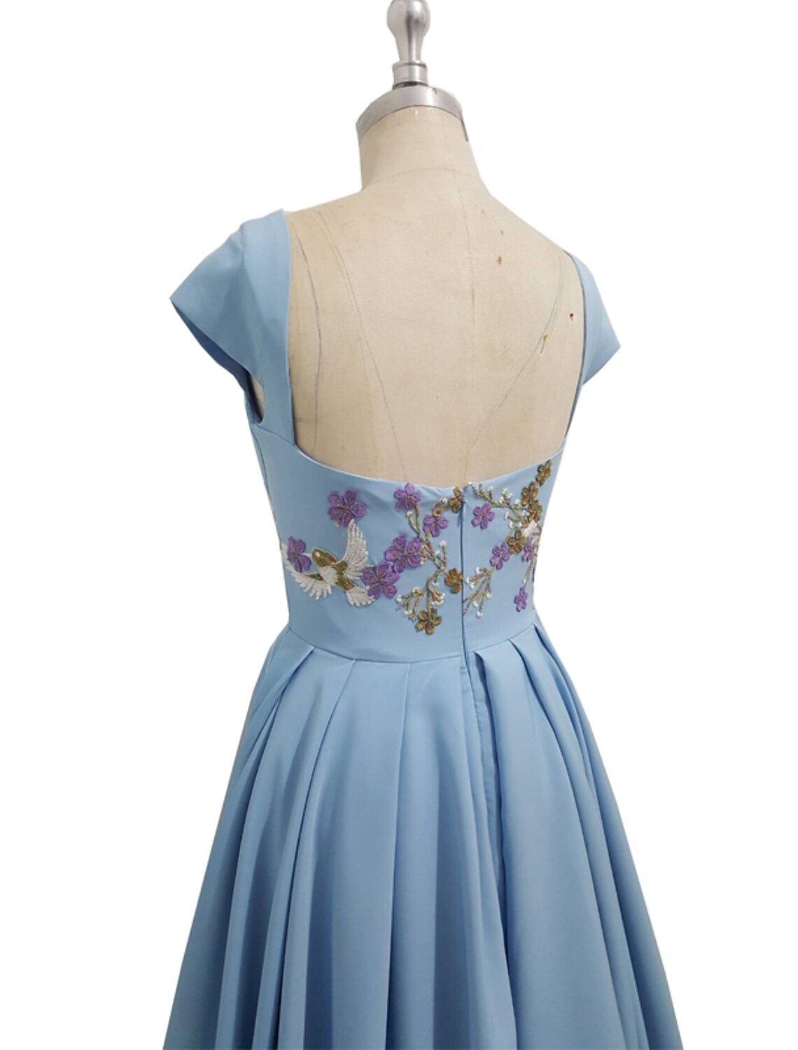 Full view of the A-line evening gown, suitable for formal events.