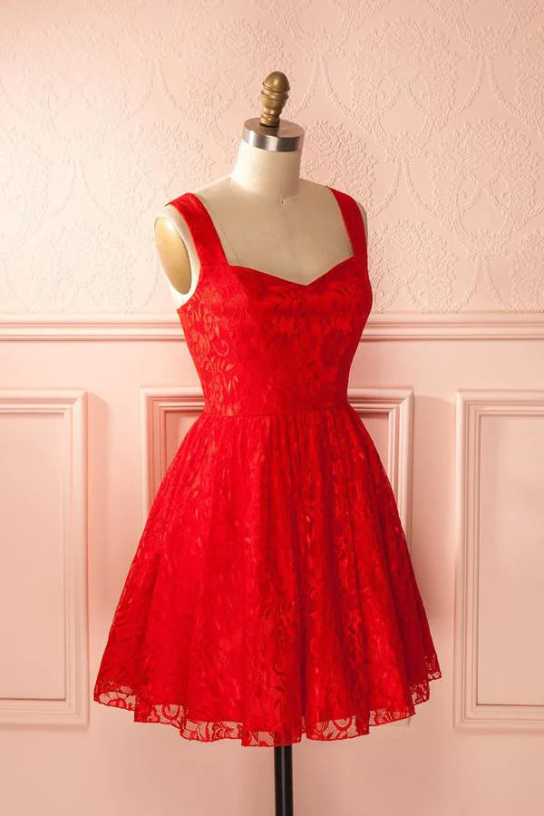Back view of the short A-line homecoming dress, highlighting the mid-back detail.
