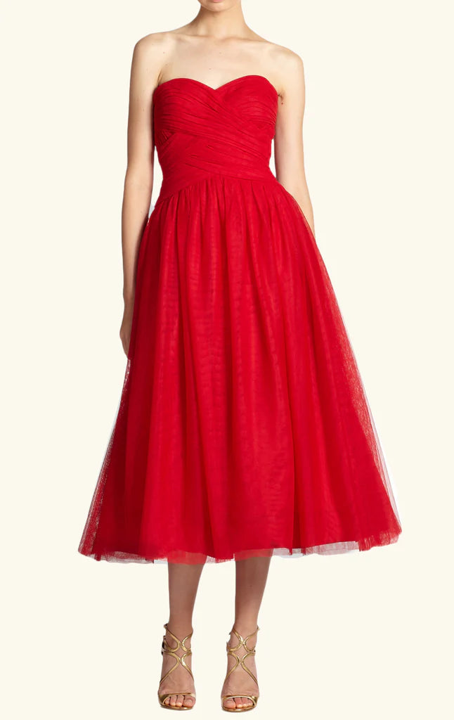 Elegant A-line sweetheart strapless cocktail dress.