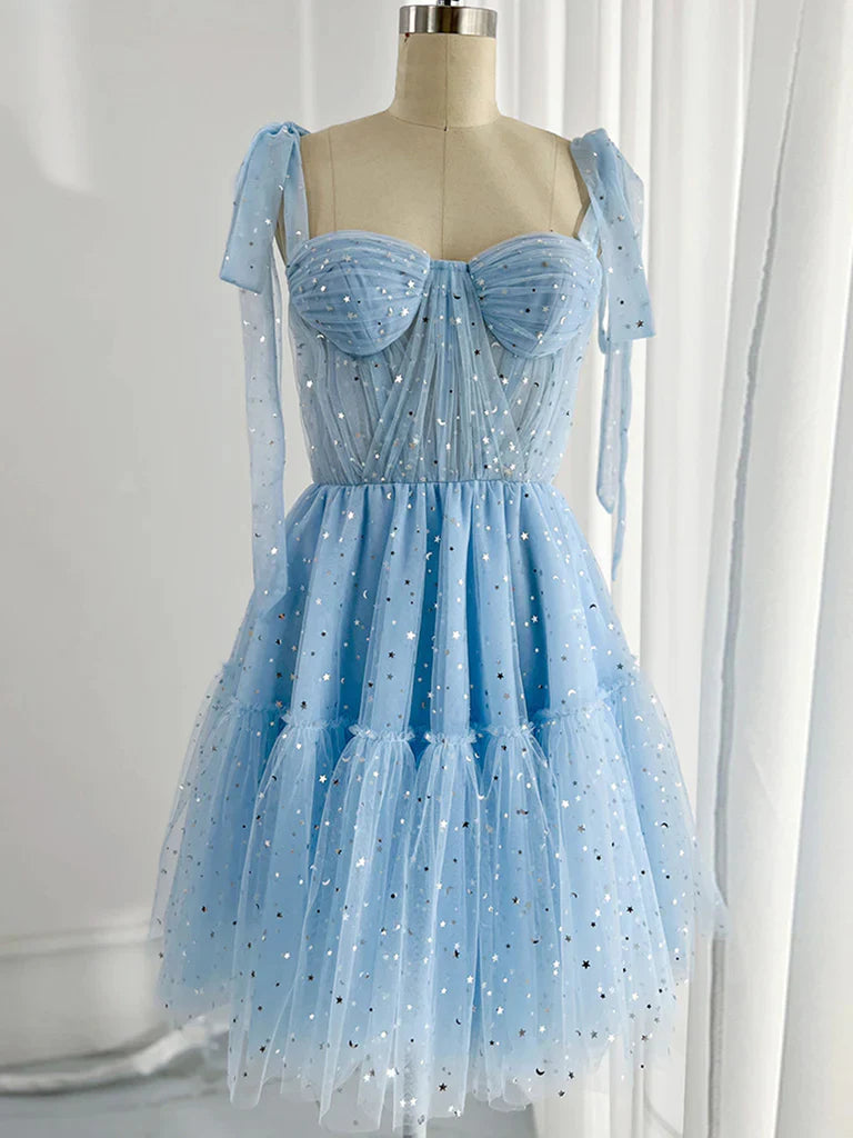 Elegant A-line sweetheart tulle short prom dress.