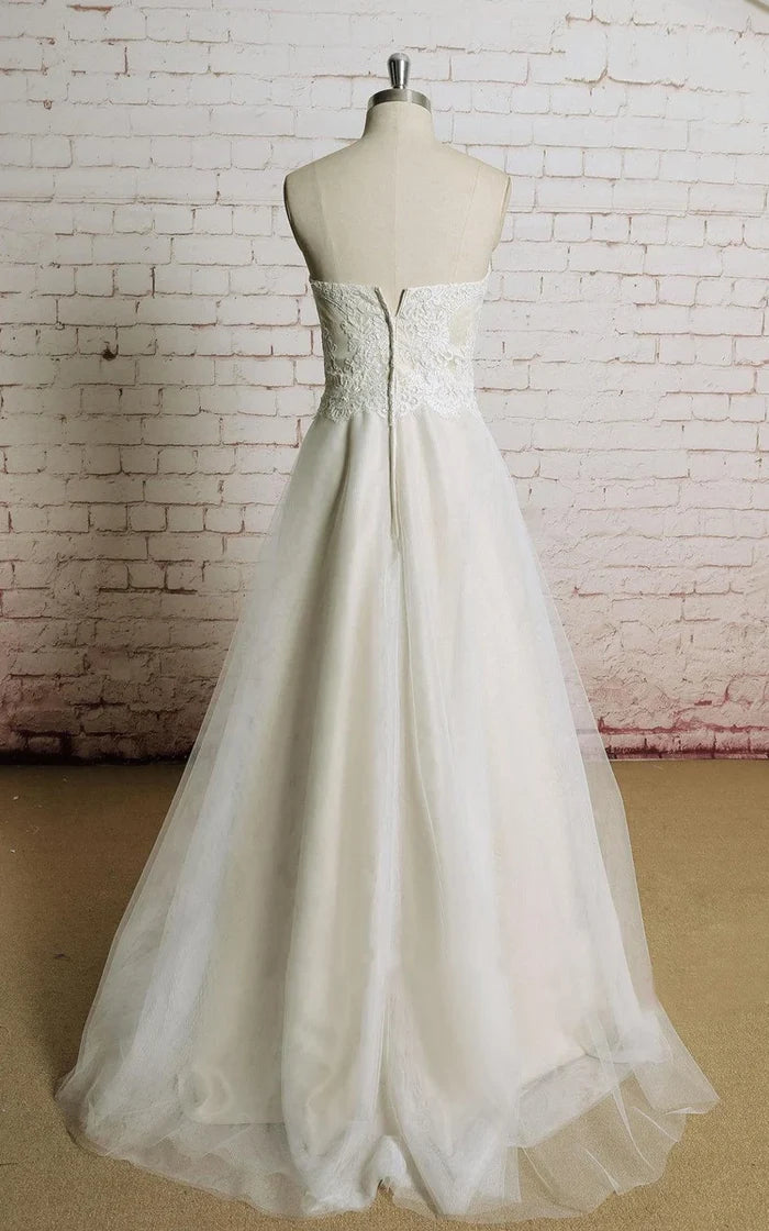 Back view of A-line tulle wedding dress with champagne underlay.