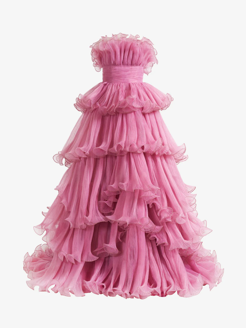 Elegant A-Line tiered crinkled tulle prom dress.