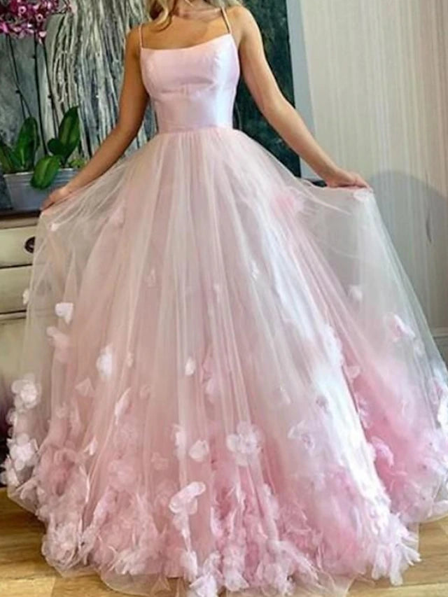 Back view of the A-line tulle engagement dress showing pleats.