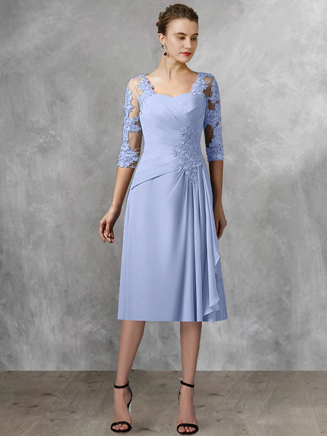 Side profile of the elegant mother of the bride dress, highlighting the A-line silhouette.