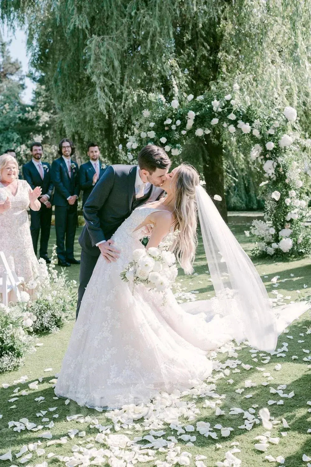 Back view of the A-Line V-Neck wedding dress, showing flowing skirt.