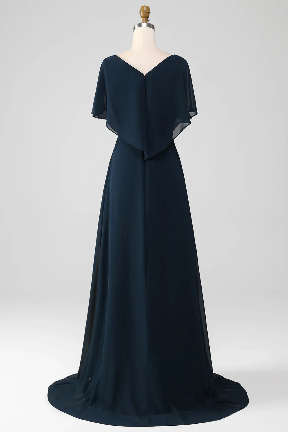 A-Line V-neck gown with asymmetrical sequin details.