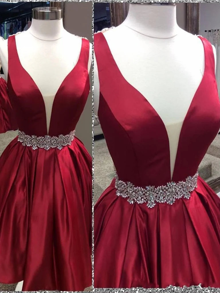 Elegant blue A-line V-neck backless dress for prom or formal events.