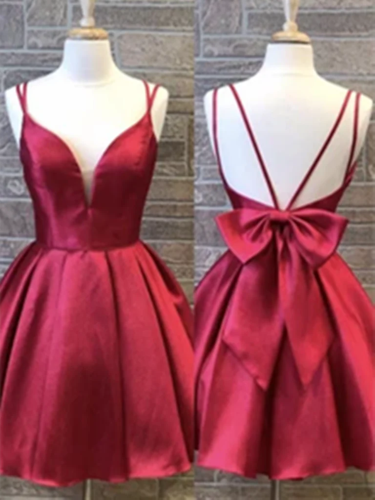 A-line V-neck backless short prom dress.
