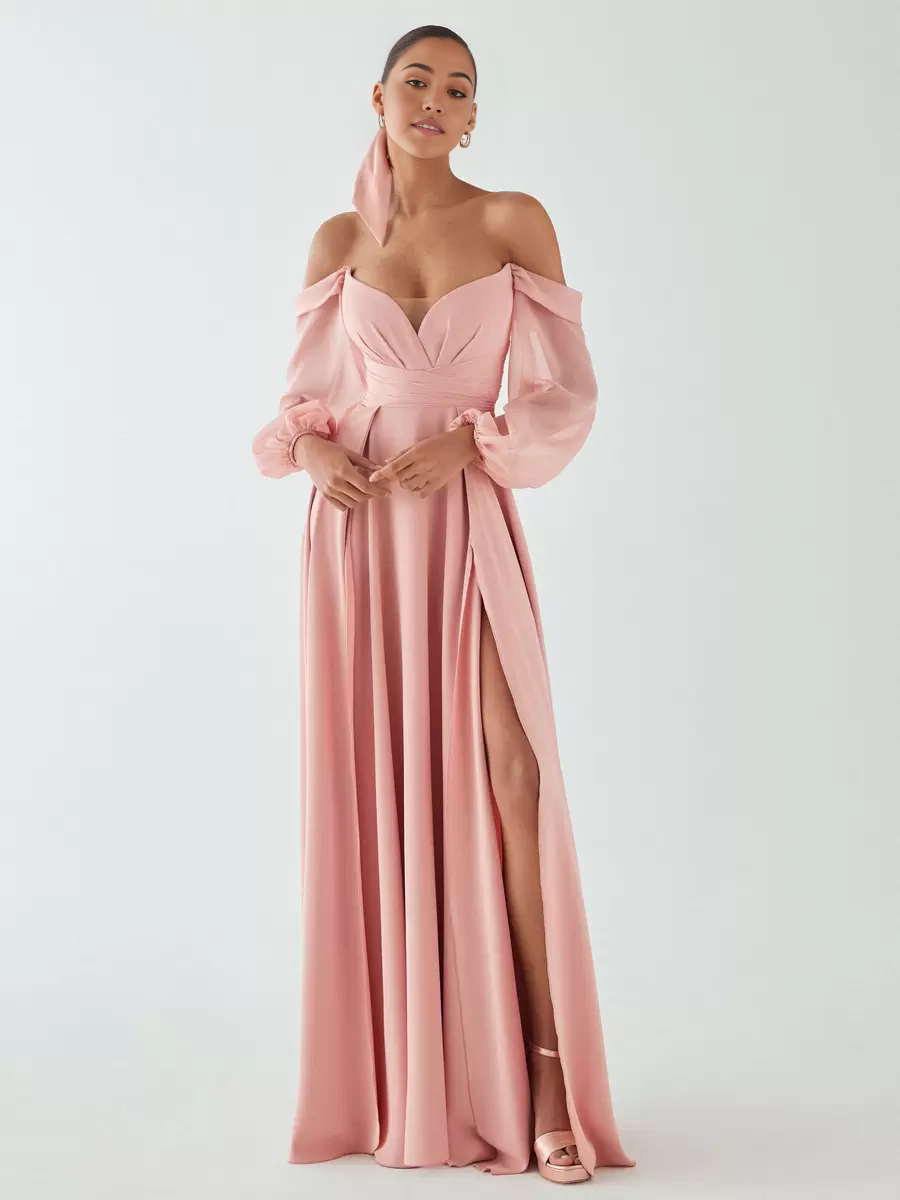 Elegant A-Line V-Neck chiffon floor-length bridesmaid dress.