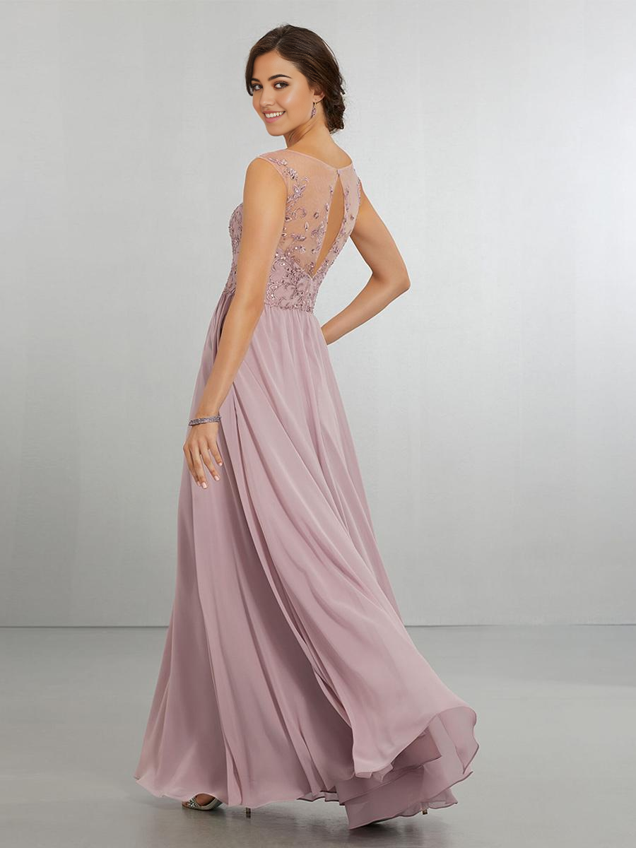 Back view of the A-line V-neck chiffon formal dress.