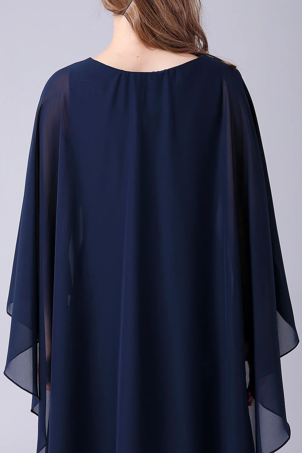 Full length view of the elegant chiffon A-Line gown.