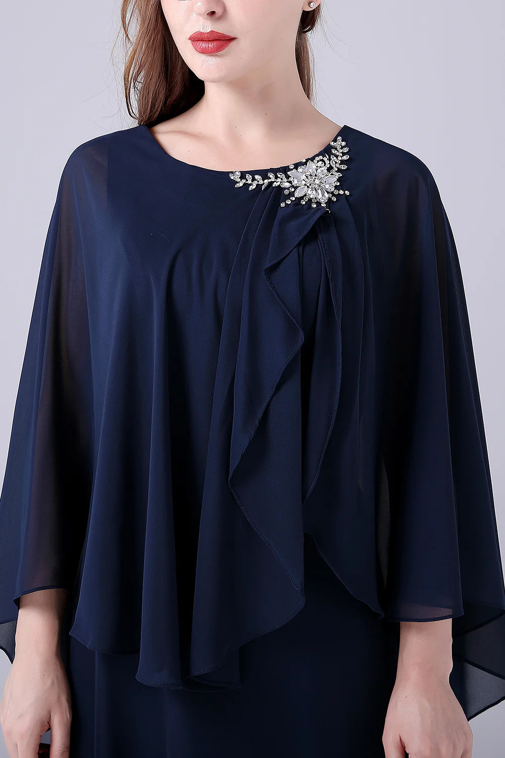 Sophisticated V-Neck A-Line dress in chiffon fabric.