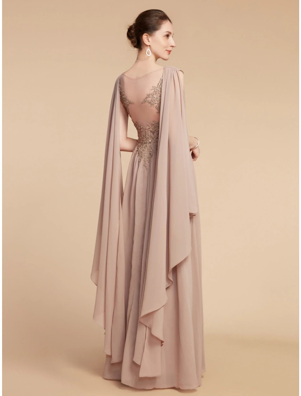 Back view of A-Line ankle-length dress with delicate lace details.