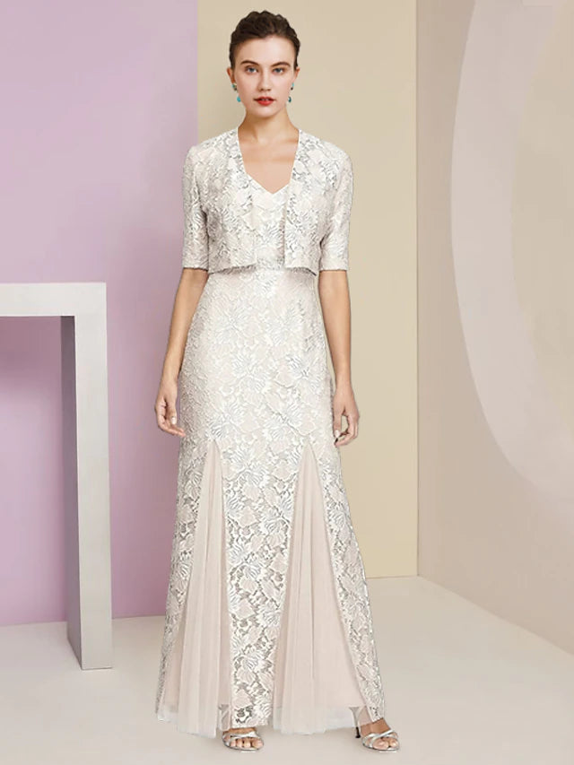 Elegant A-Line V-Neck Chiffon Mother of the Bride dress with pleats.