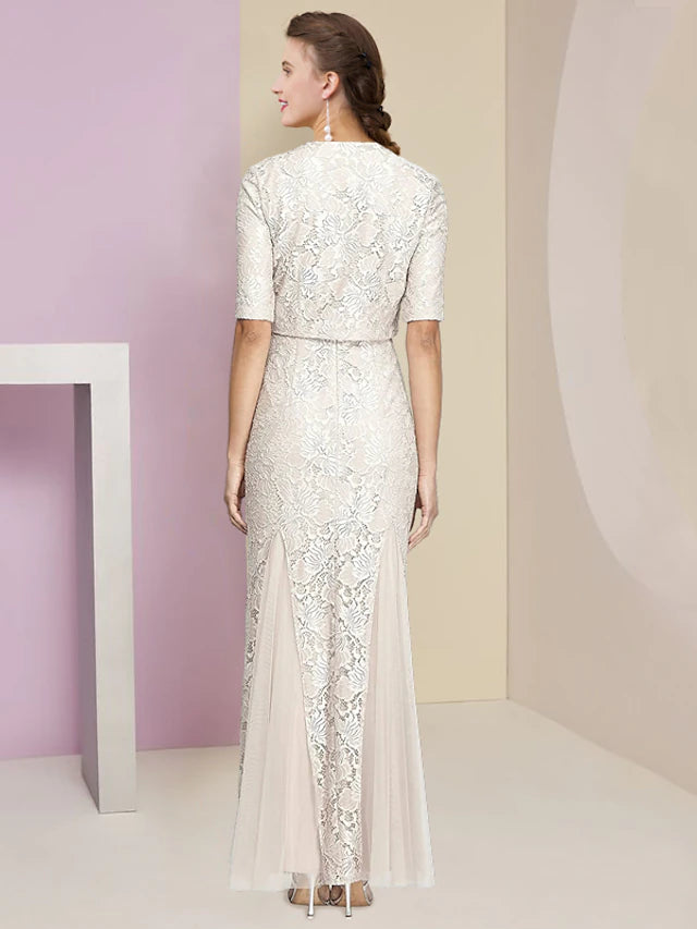 Back view of the elegant V-Neck Mother of the Bride gown.