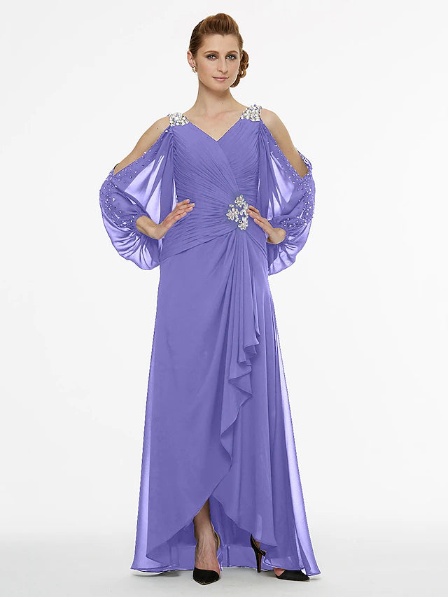 Back view of A-Line Chiffon dress with high-low asymmetrical hem.