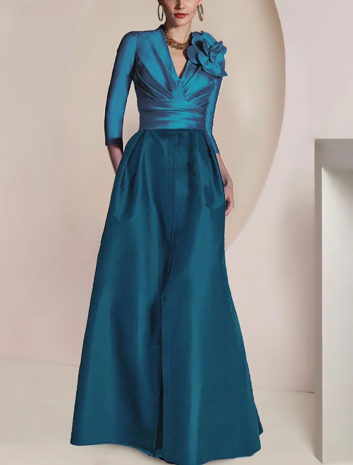 Back view of the A-Line chiffon Mother of the Bride dress, showcasing the floor-length design.
