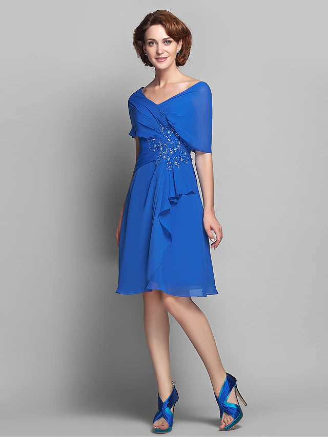 Detail of the criss-cross beading and ruffles on the elegant chiffon dress.