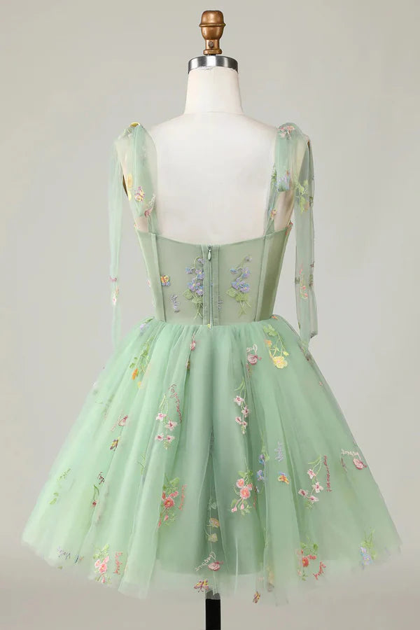 Detail of the V-neckline and embroidered bodice.