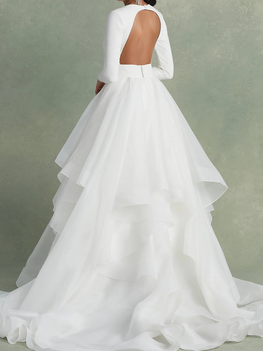 Back view of the A-Line V-Neck floor length wedding dress.