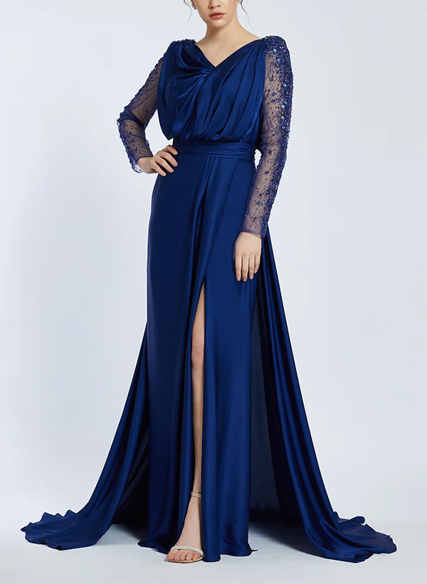 Elegant A-line V-neck dress for mother of the bride.