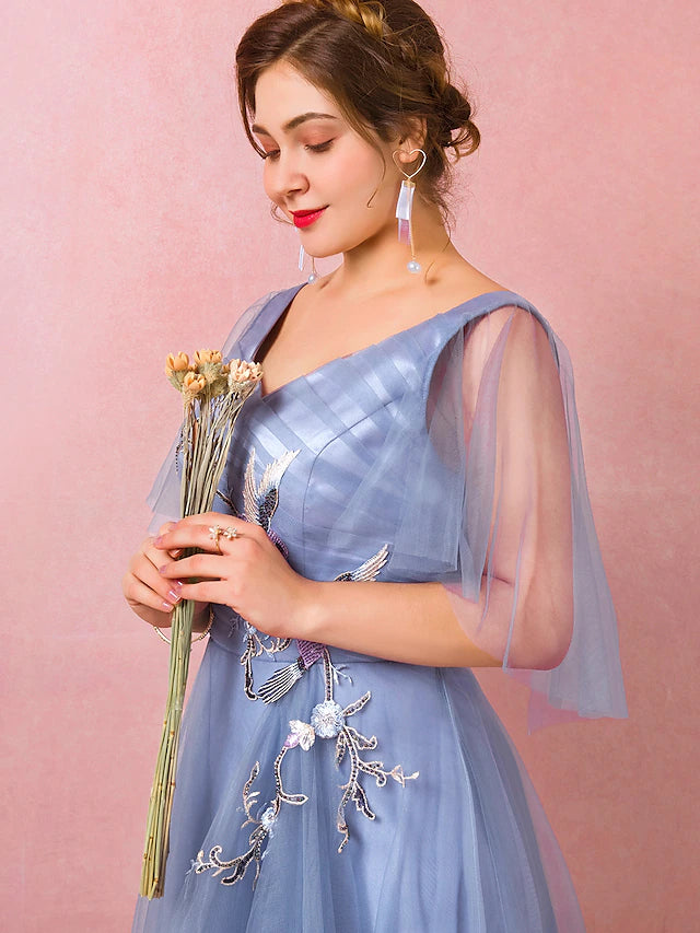 Back view of the A-Line prom dress, showcasing its elegant silhouette.