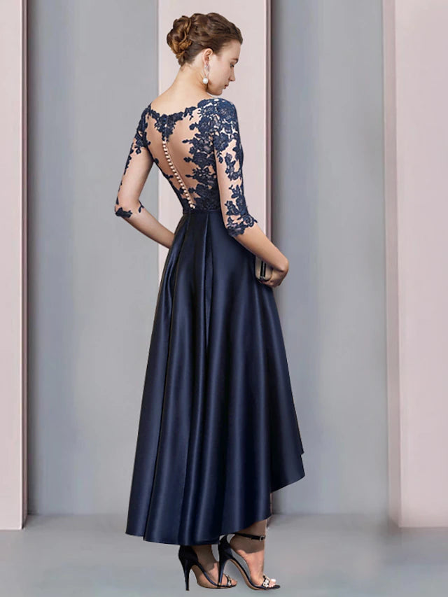 Sophisticated V-neck, half-sleeve A-Line dress for wedding guests.
