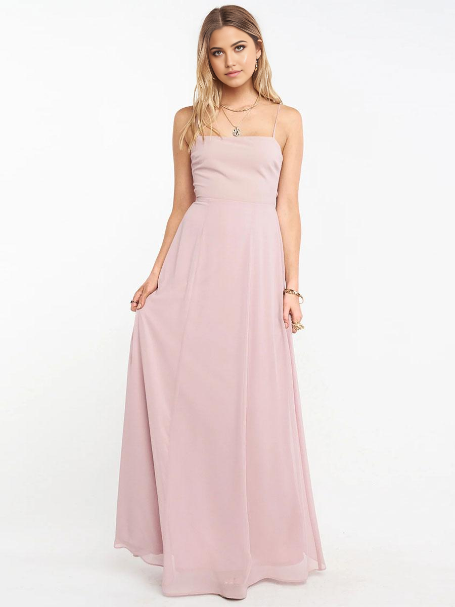 Front view of A-line bridesmaid dress.